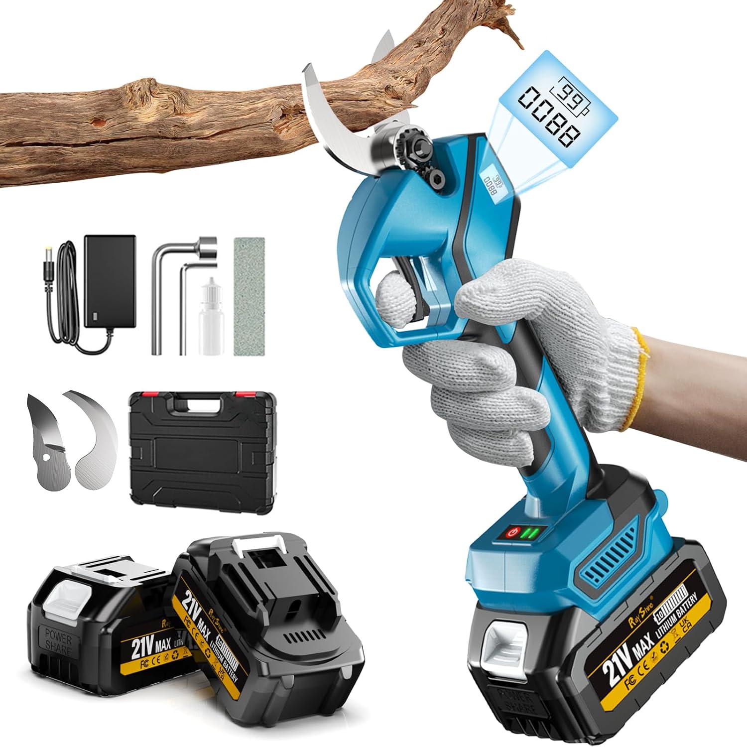 Sécateur Électrique Sans Fil 35MM SK5, 2 Batteries 4.0Ah, Moteur Sans Balais 1000W, Bypass avec Compteur LED & Interrupteur Sécurité, Outil Puissant pour Jardin Verger