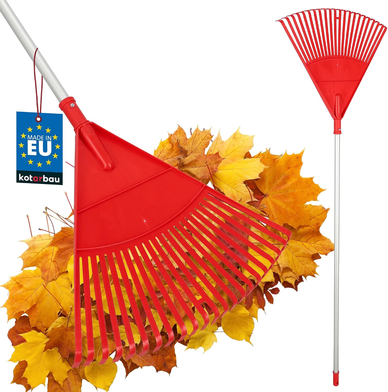 KOTARBAU® Rateau À Feuilles - Plastique - 67 cm - avec Manche en Aluminium - Extra-Click - Rateau Jardin - Ramasse Feuilles - Léger - Rouge & Noir - Ergonomique