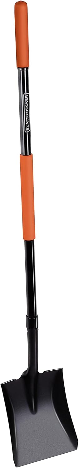 BLACK+DECKER Pelle Plate avec Tête Carrée - Pelle Jardin 149 cm - Fibres de Verre Robustes et Légères - Noir