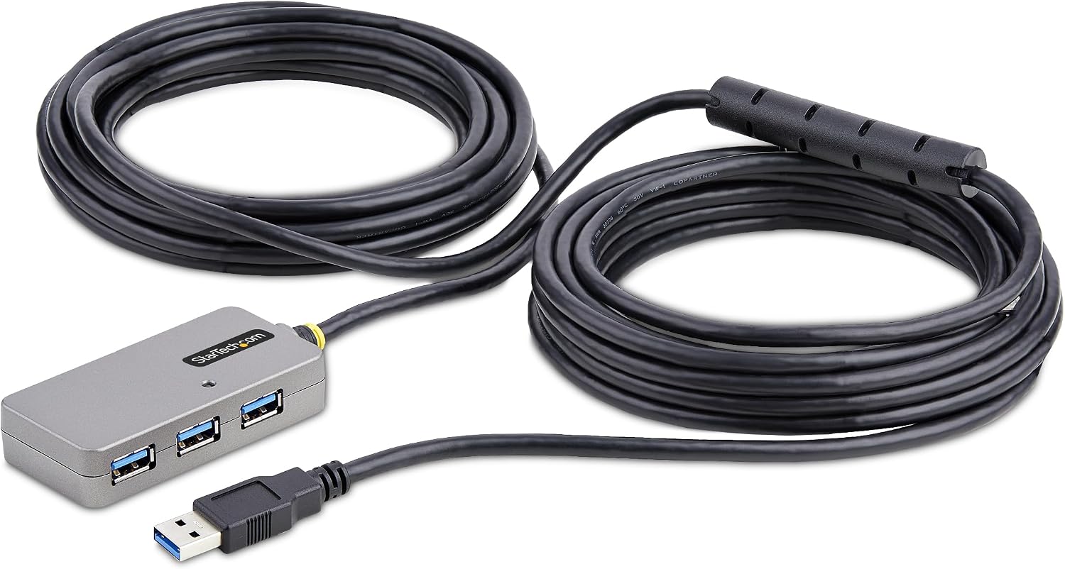 StarTech Hub USB-A 4 Ports, Prolongateur USB Actif Alimenté par USB, 10m