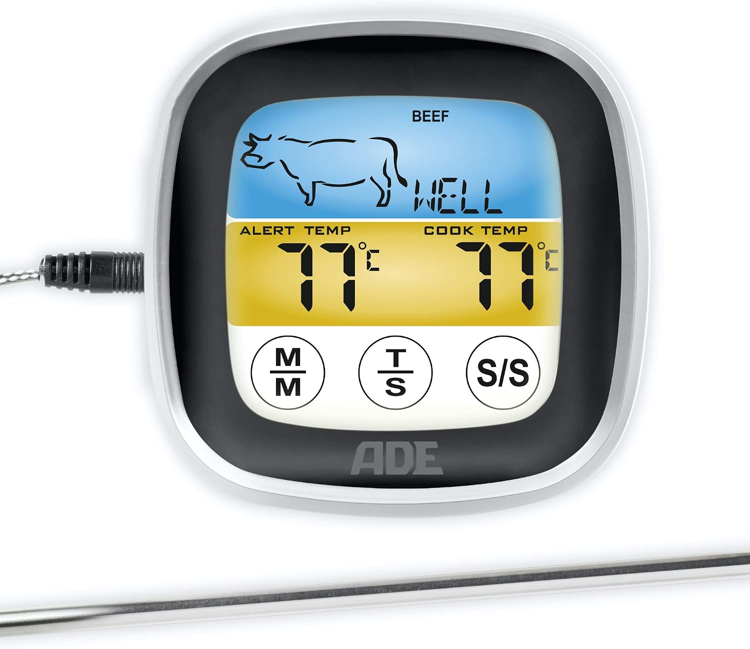 ADE BBQ1600 Thermomètre à Viande numérique Plastique Noir-Argent 19 x 22 x 2 cm