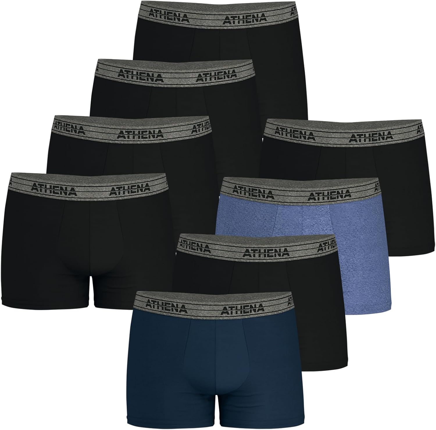 Athena - Lot de 8 Boxers Homme Ecopack - Boxers Coton Stretch Respirant - Label OEKO-TEX® standard 100 - Coupe Ergonomique, Doublure Avant, Confort et Maintien