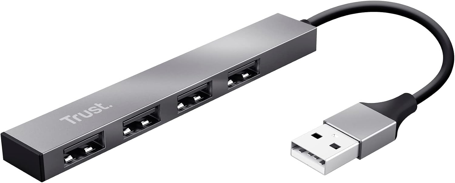 Trust Halyx Mini Hub USB 2.0 à 4 Ports en Aluminium, Argent