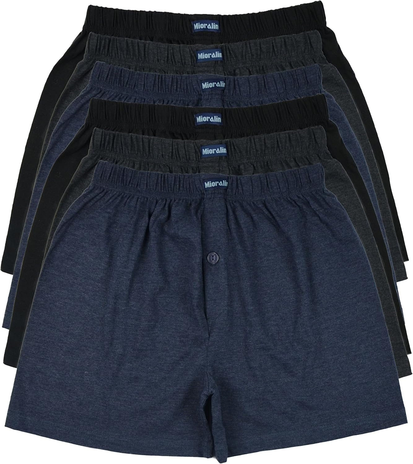 MioRalini 6 Boxers Doux et Robustes, Coloris Assortis, boutonnés avec ou sans liseré, Doux pour la Peau grâce au Coton Doux