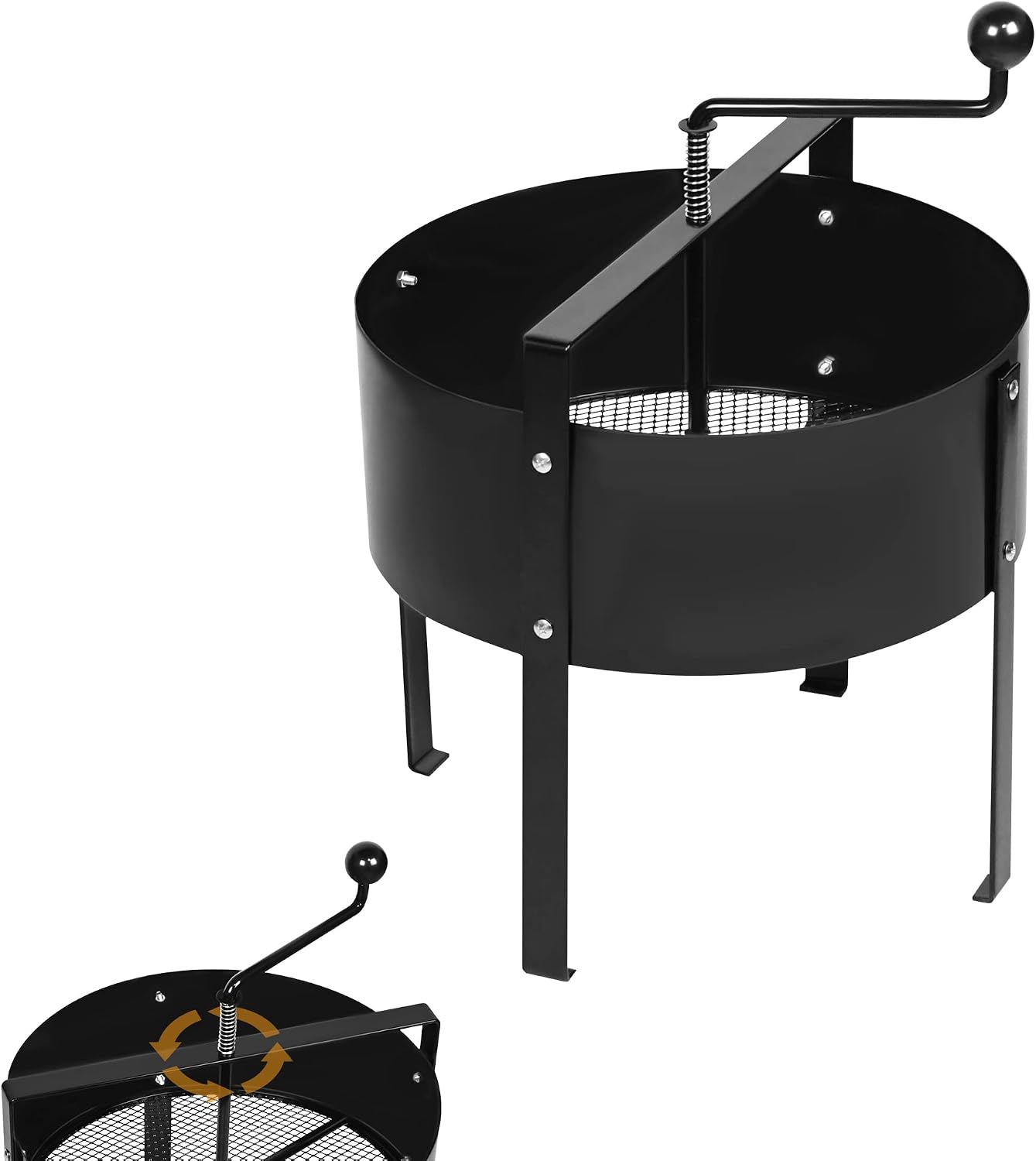 UISEBRT Tamis de jardin - Tamis de sol - Tamis à manivelle - Diamètre : 40 cm - En métal - Pour terre, pierres, compost - Sable - Noir