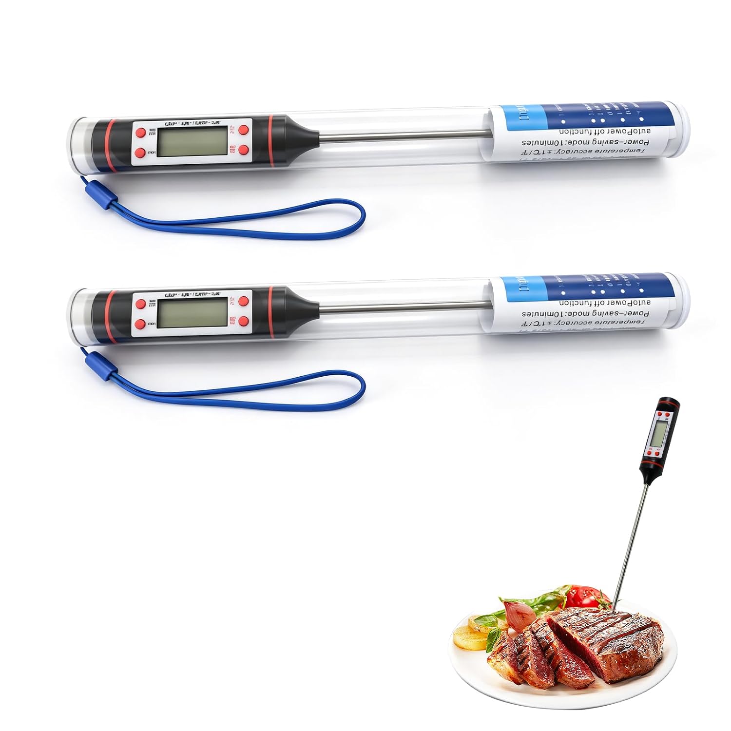 Thermomètre de cuisine avec 2 sondes numériques pour viande, Vin, Confitures - Écran LCD Large, Précision Élevée, Arrêt Automatique, Plage de Température de -50 °C à +300 °C