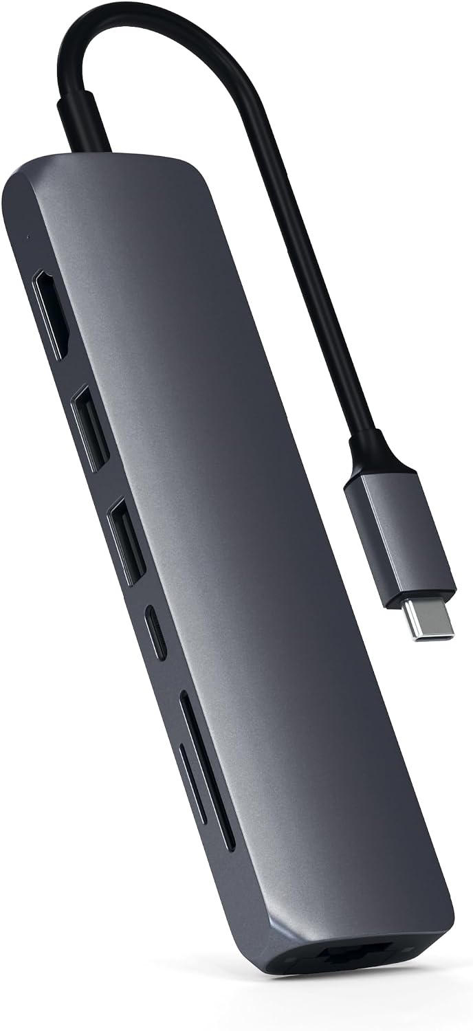 SATECHI Hub USB C 7 en 1 Slim Plus avec Ethernet, 100W, HDMI, Gris Sidéral