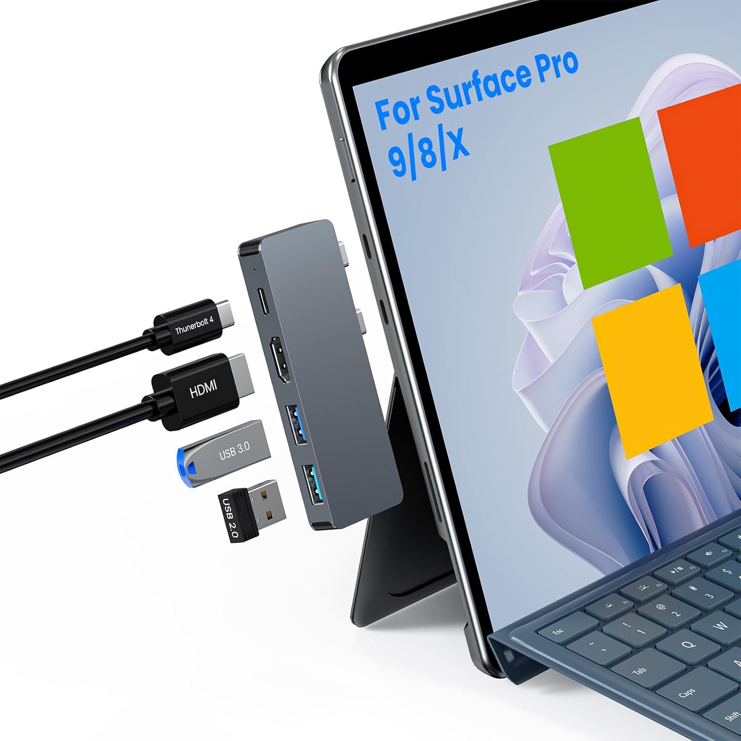 Microsoft Surface Thunderbolt 4 Dock Triple écran avec HDMI 4K Thunderbolt 4 (Vidéo8K + Données 40Gbit/s + Alimentation 100W), Microsoft Surface USB Dock USB C Travel 40Gbps Hub pour Surface Pro 9/8/X