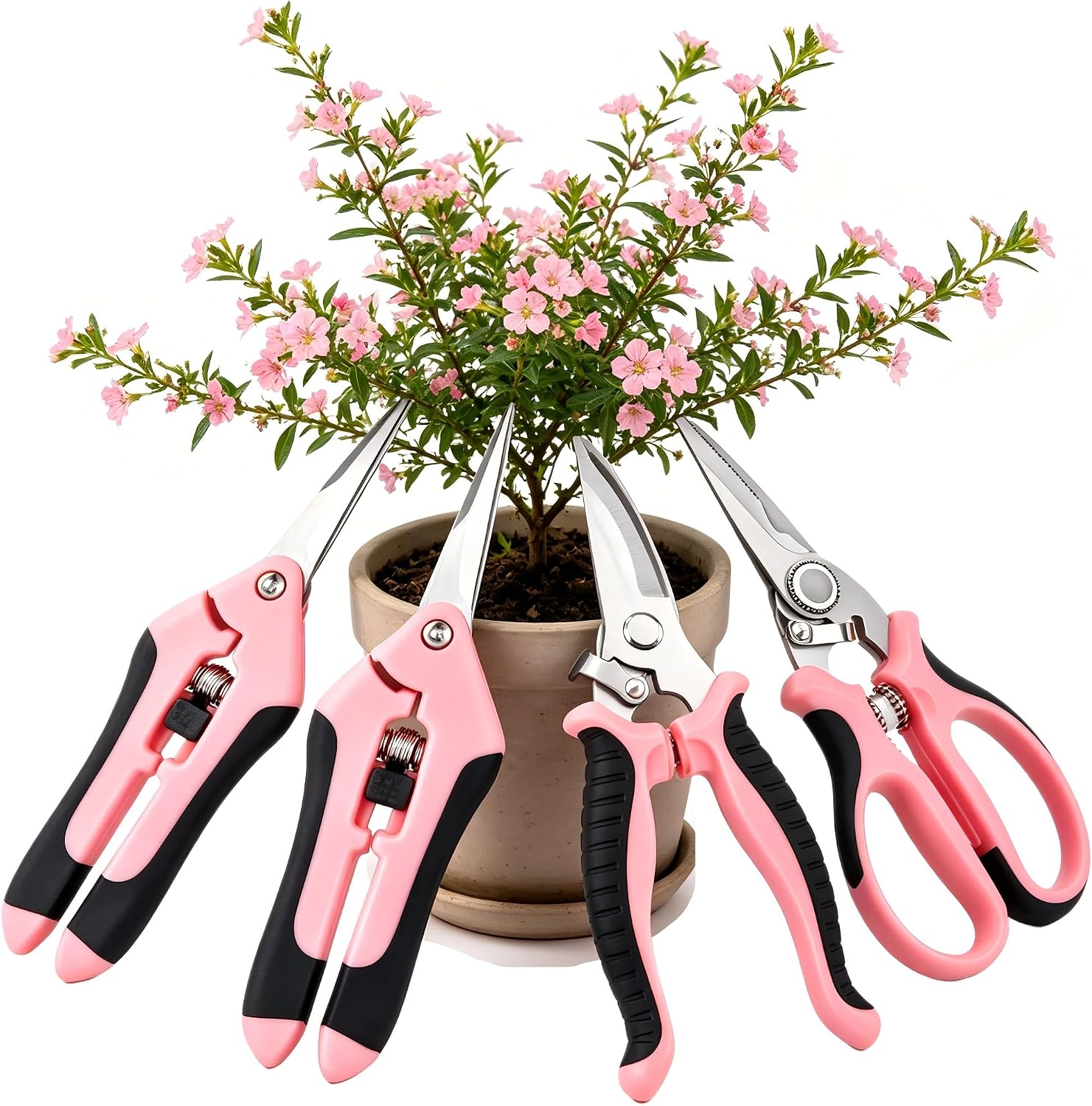 Lot de 4 Ciseaux de Jardinage - 3 Types de Secateur, Jardin Professionnel, Secateur De Jardin, Coupe Précis Cisaille de Jardin pour Plante, Fleurs, Branches, Roses, Bonsai, Fruit,Rose