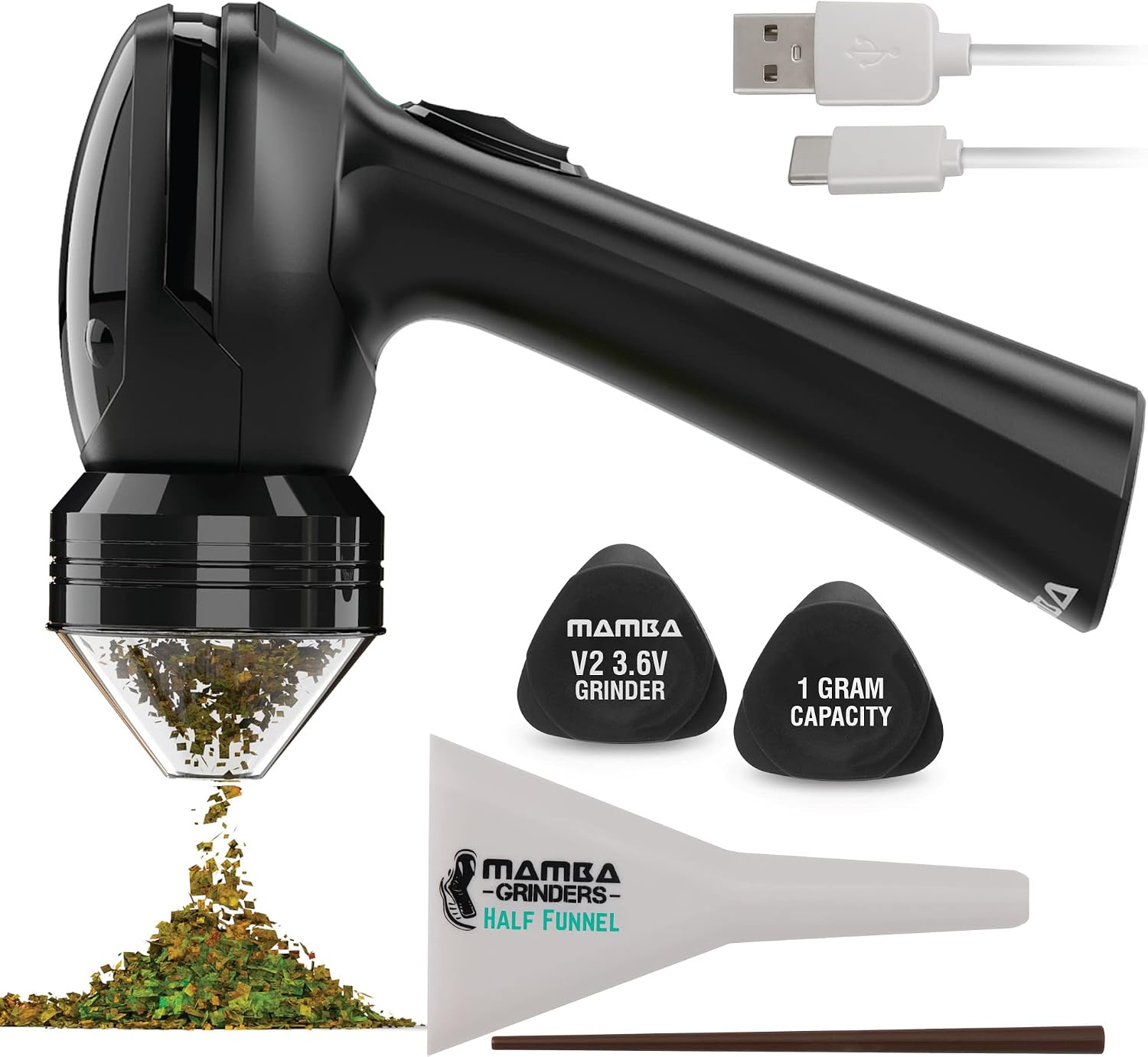 Mamba Original Moulin Électrique à Graines, Épices USB-C, Noir