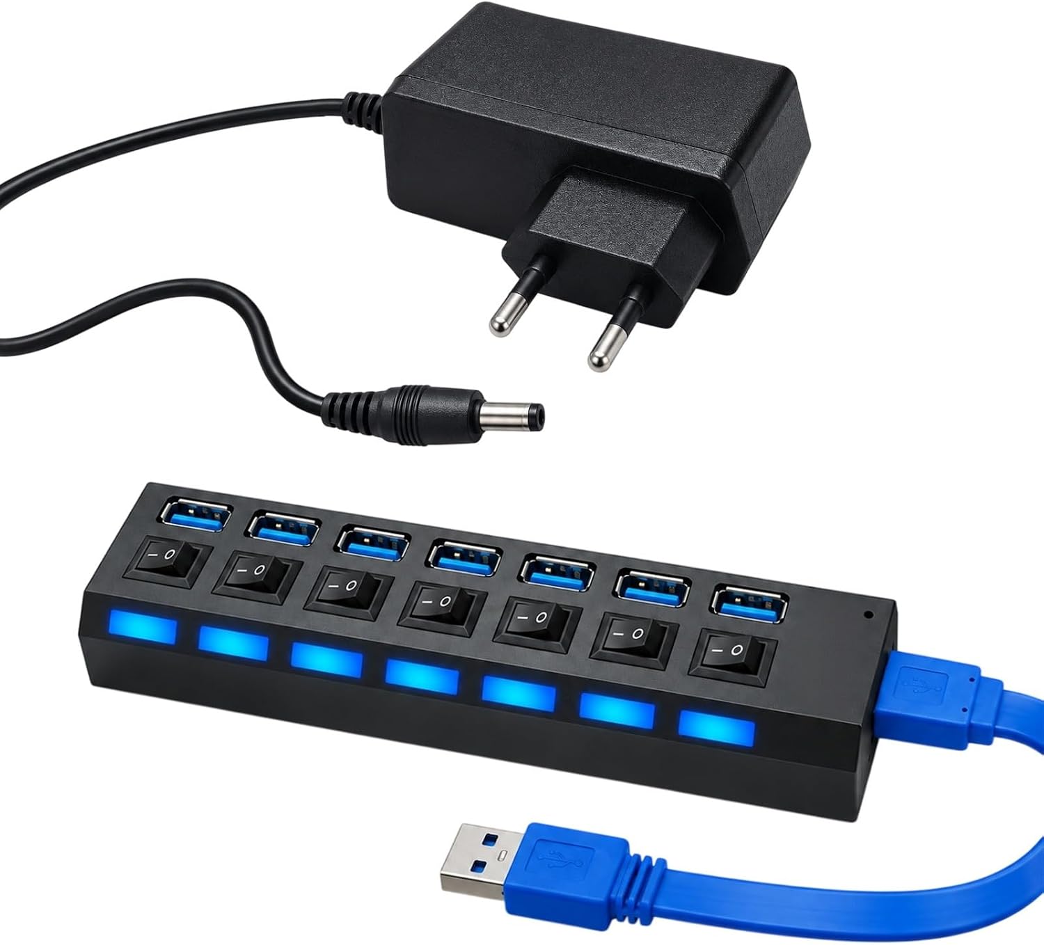 Hub USB 3.0 Alimenté 7 Ports, Interrupteurs Individuels et Voyants LED
