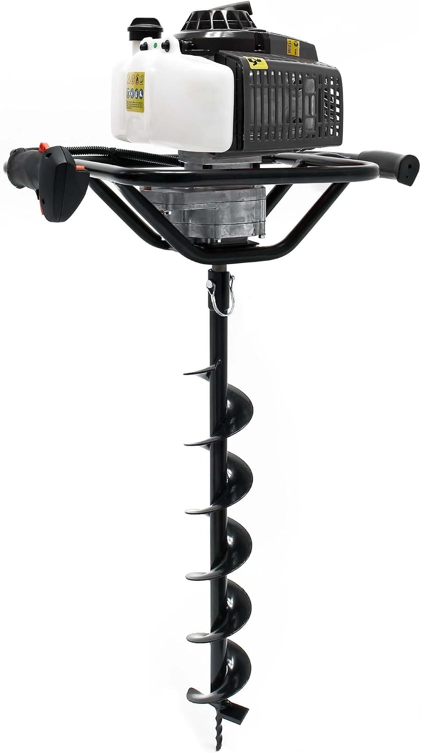 Wiltec Kit Tarière thermique à essence – Moteur 2 temps 2,2 kW 3 CV – Cylindrée 63 cm³ – Perceuse de sol Trépan pour Clôture Sylviculture Jardinage Aménagement – Vis sans fin incluse de 100 mm