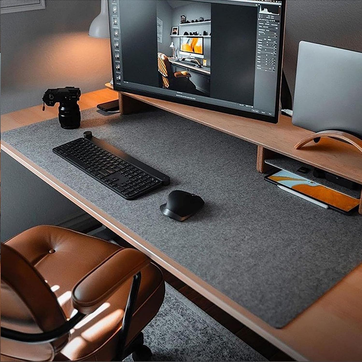 DAWNTREES Tapis de Bureau en Feutre,90x40cm Grand Tapis de Souris