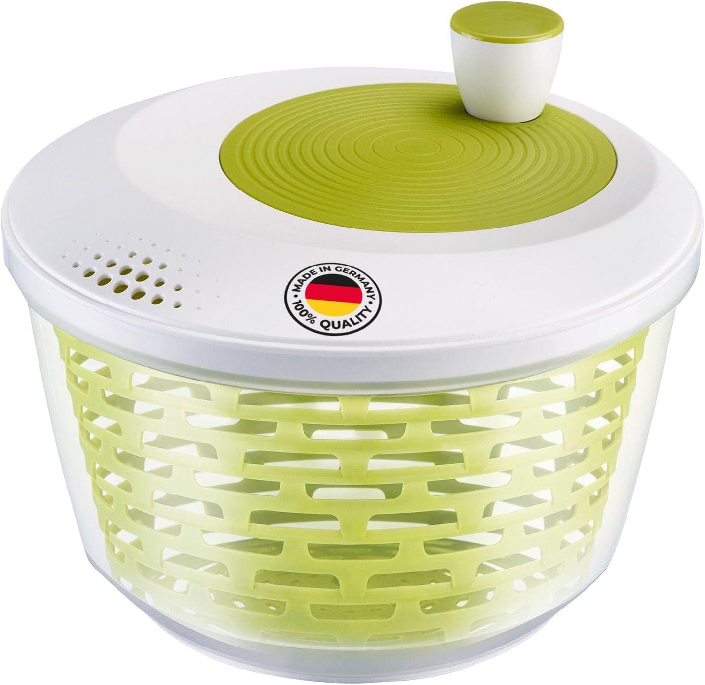 Westmark Essoreuse à Salade, Capacité : 4,4 L, ø 23,5 cm, Plastique, Sans BPA, Spinderella, Couleur: Transparent/Blanc/Vert, 243022EA, Spinderella Antidérapant, 4.4 l