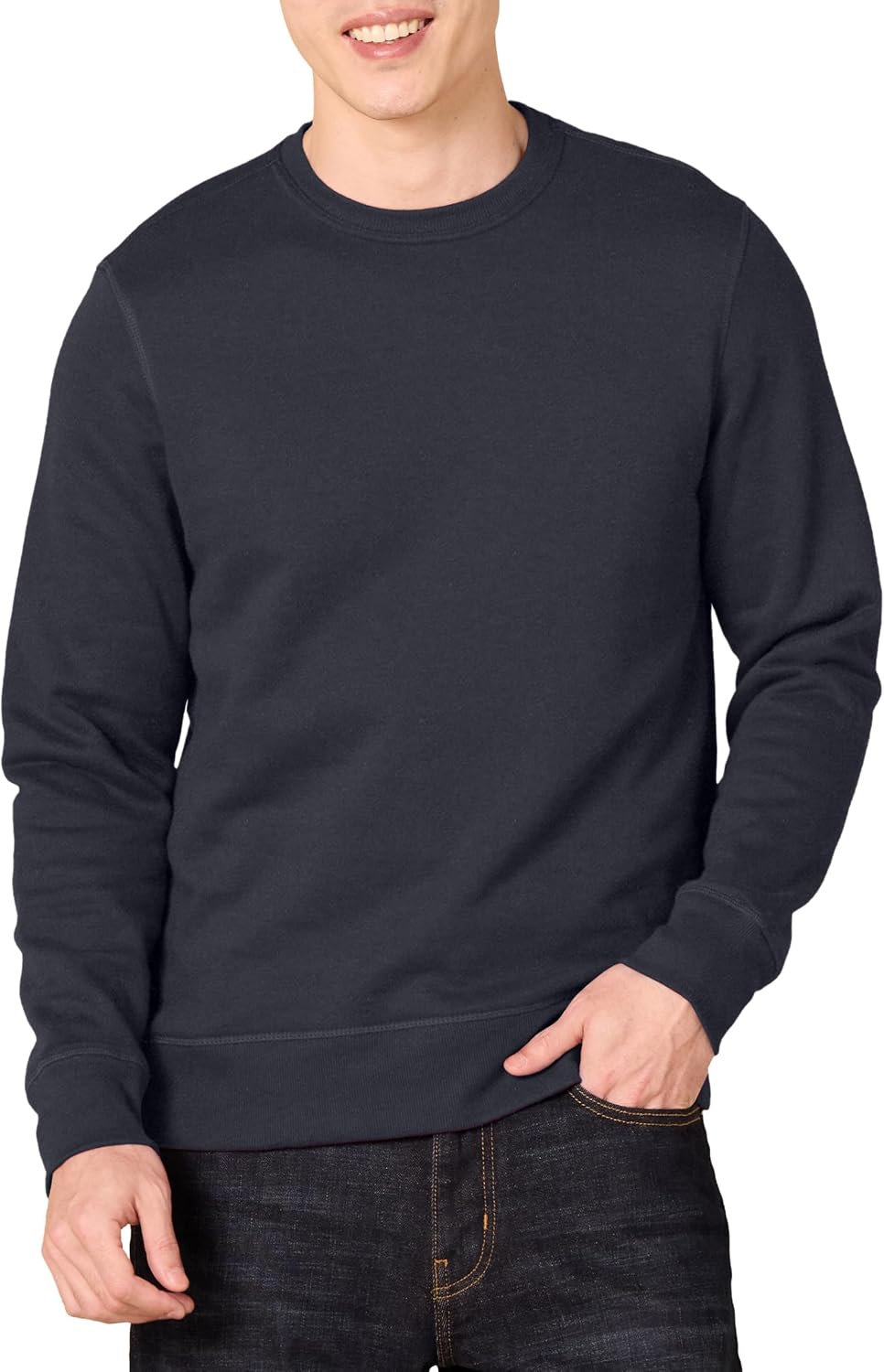 Amazon Essentials Homme Sweat en Polaire à Col Rond avec Finitions Côtelées (Disponible en Grandes Tailles)