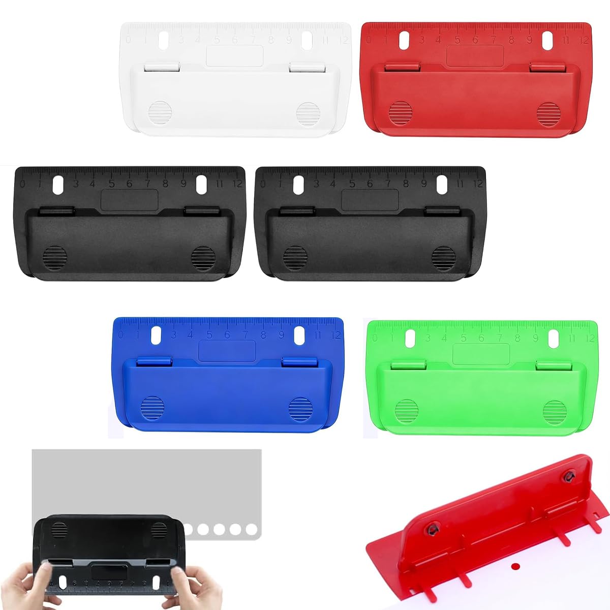 Lot de 6 mini perforatrices de poche, perforatrice de poche, perforatrice portable pour classeur, perforatrice pour reliure d'étiquettes, trous plats avec échelle pour l'école, le bureau, la