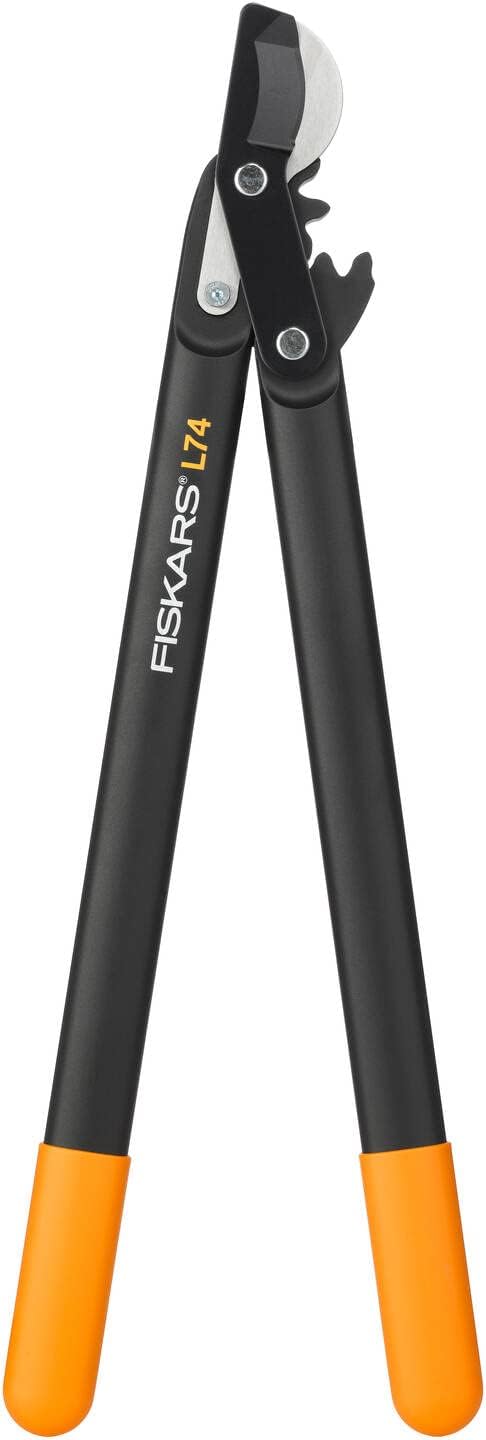 Fiskars Coupe-branches à lames franches pour bois vert, Système à crémaillère PowerGear II, Revêtement antiadhésif, Diamètre de coupe: 5 cm, Acier trempé, Longueur: 70 cm, Noir/Orange, L78, 1000584