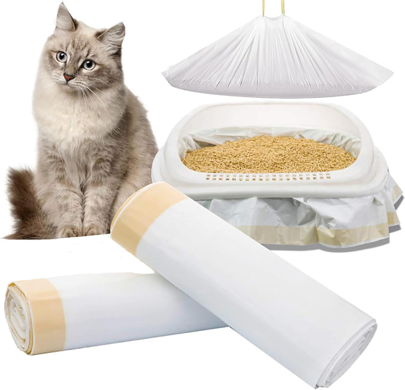 30 Litière Chat Sac XL 115x45cm,Sacs Poubelles Épais Anti-Fuite avec Cordon