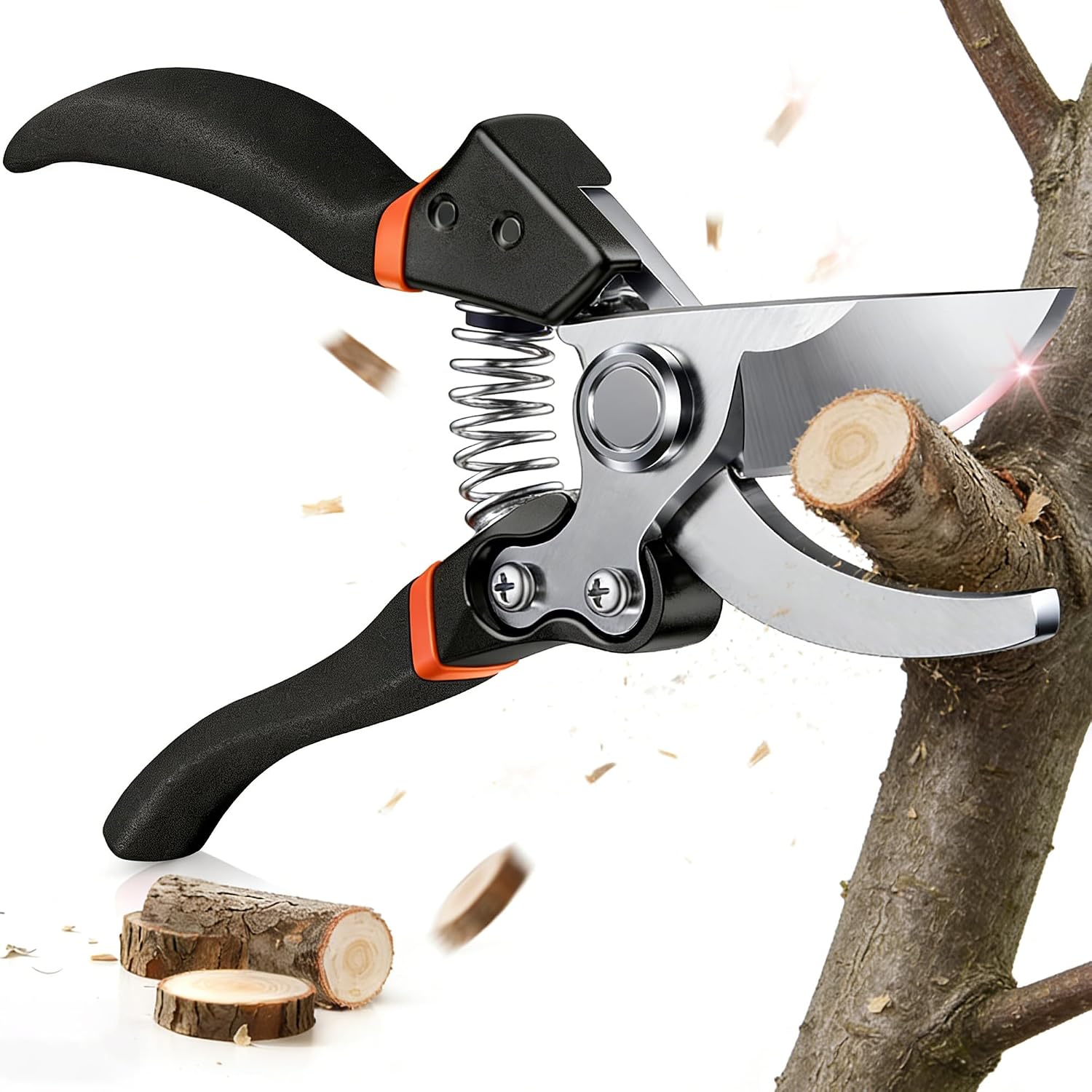 Secateur de Jardin en Acier SK-5 avec Verrou Sécurité, Sécateur Inoxydable pour Branches 25mm, Poignée Antidérapante, Sécateur pour Roses, Arbustes et Bonsaïs
