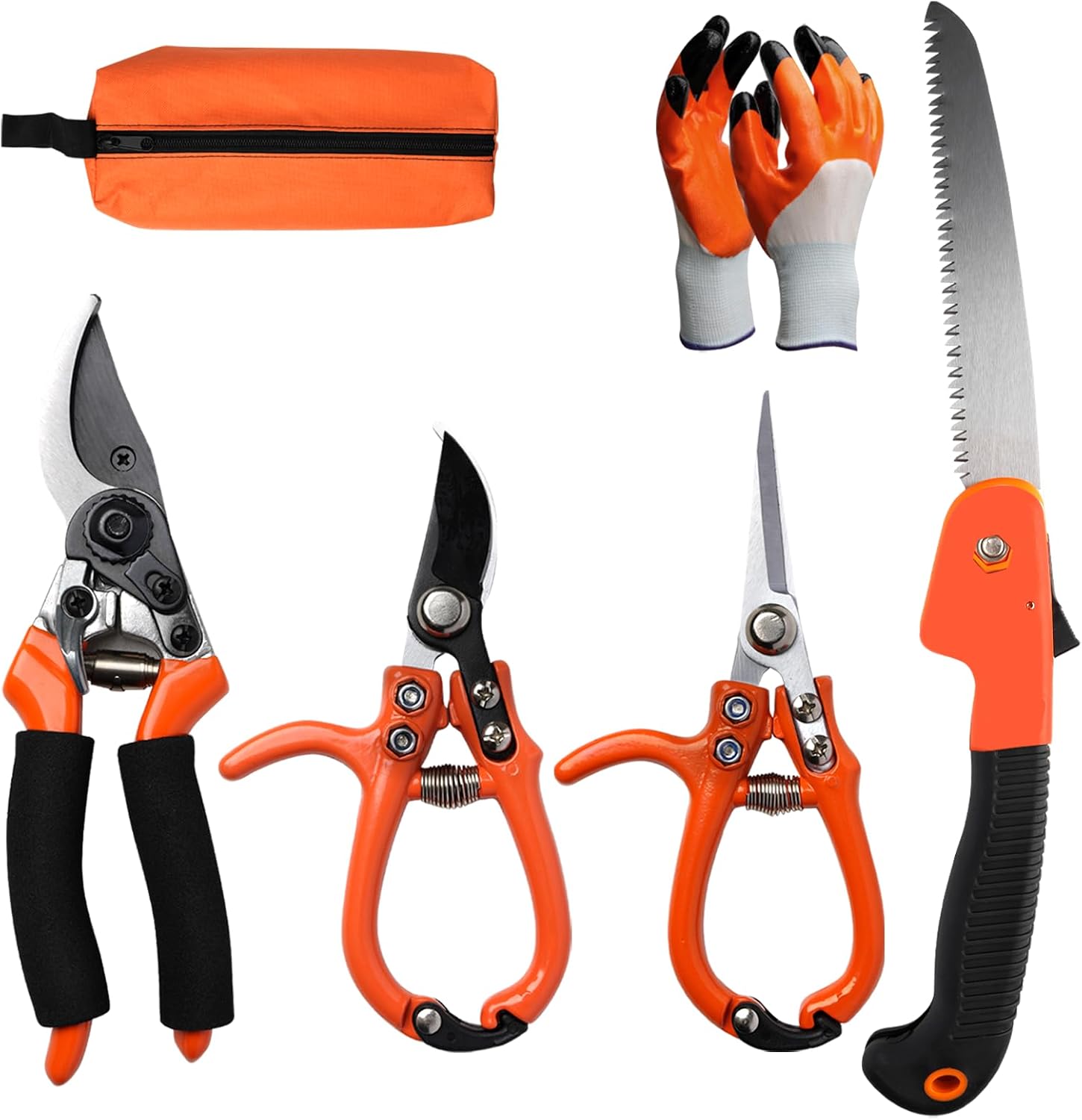 Lot de 6 sécateurs avec sécateur Bypass - Sécateur de jardin - Sécateur à arbre - Scie - Gants - Sac de rangement - Sécateur manuel pour plantes