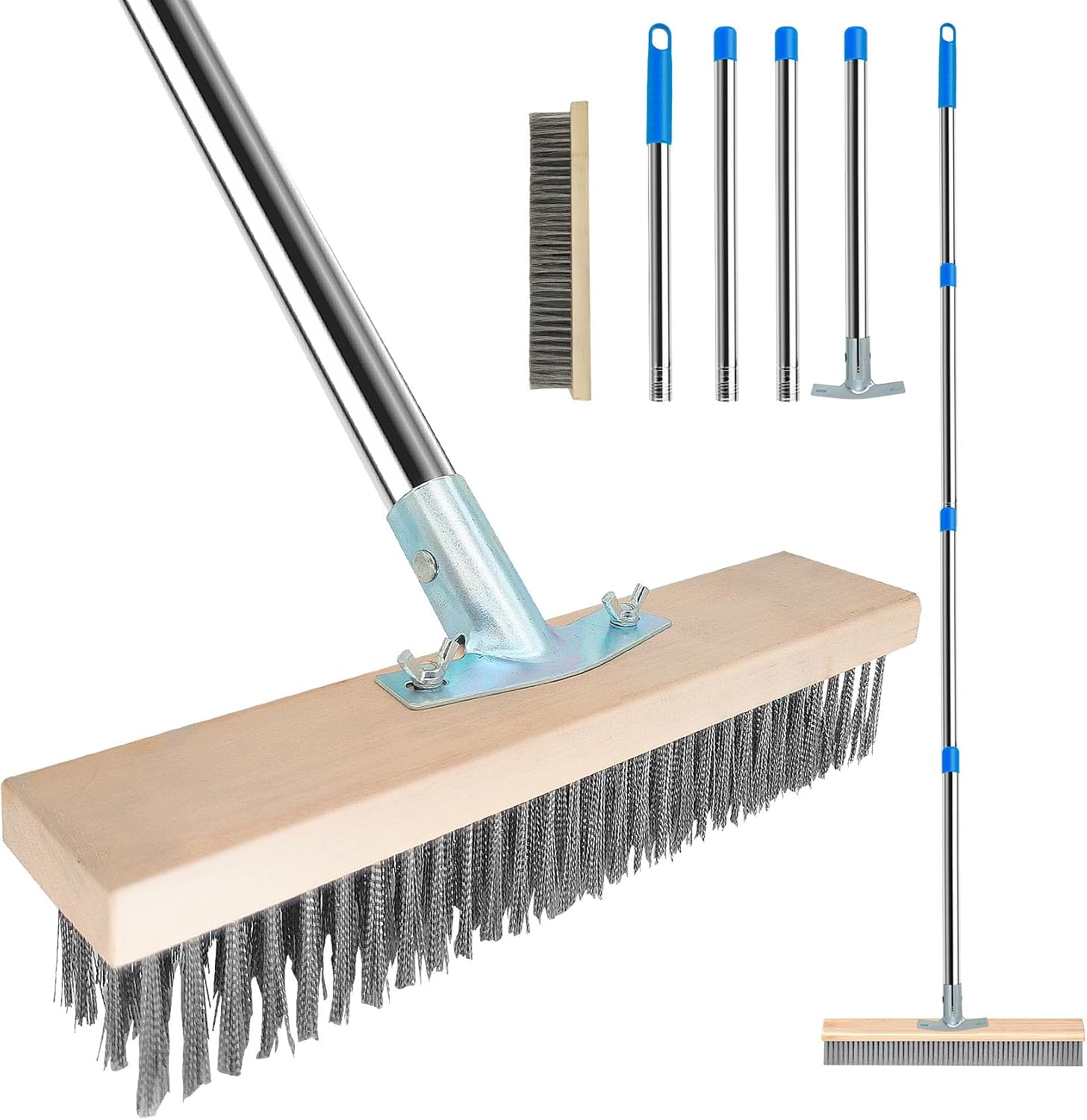 Balai Brosse Métallique Extérieur avec Manche Télescopique - Balai de Terrasse Puissant pour Enlever Saletés, Feuilles Mortes, Idéal Jardin, Allée, Toiture (Poils Durs)