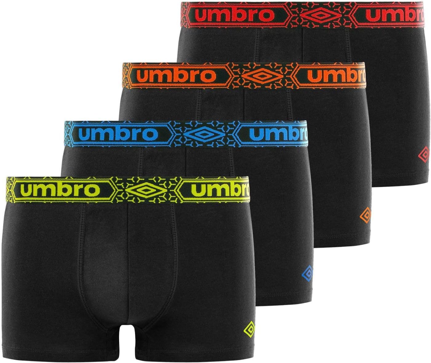 Umbro Boxer Homme Coton, Calecon Homme, Maille Aérée, Ajustement Parfait (Lot de 4)