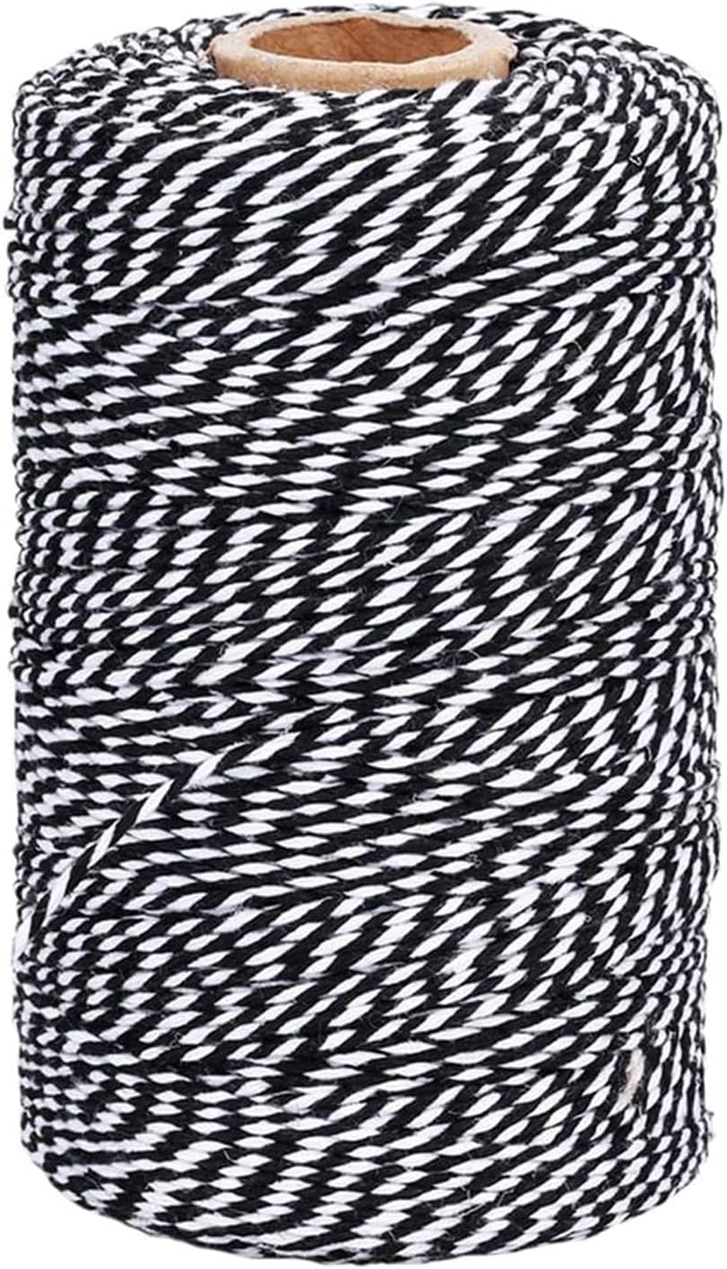 TACHIO 2mm Ficelle de Coton 200M Fil de Boulanger de Liaison de Boulanger Fil d'artisanat de décoration Idéal pour Jardin Images Plantes Artisanat Noir et Blanc