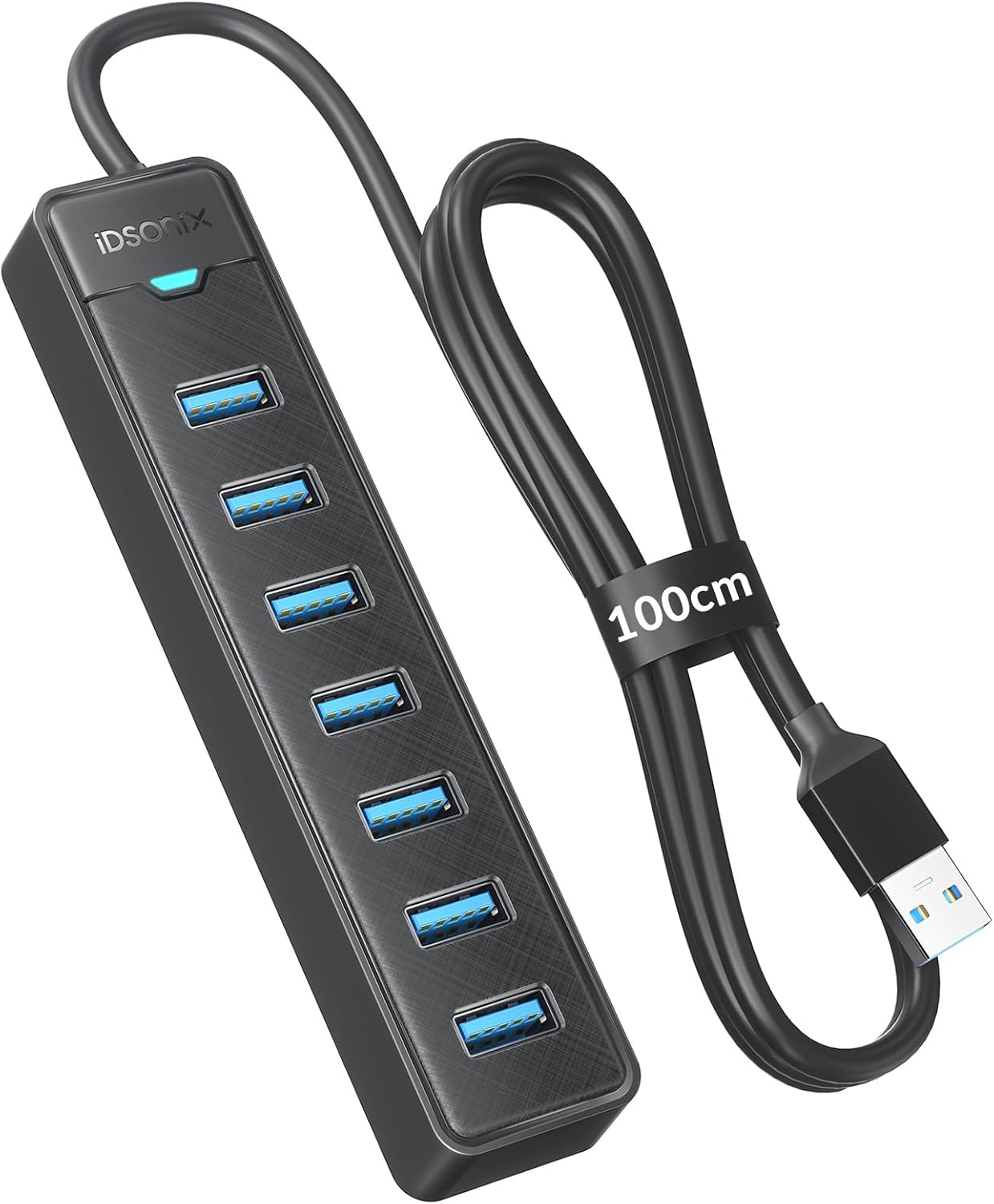 Hub USB 3.0 iDsonix à 7 Ports avec câble de 100 cm, Adaptateur multiport USB 5 Gbit/s, Port Type-C 5 V 3 A, hub répartiteur USB pour PC, Ordinateur Portable, MacBook, Clavier et Souris.