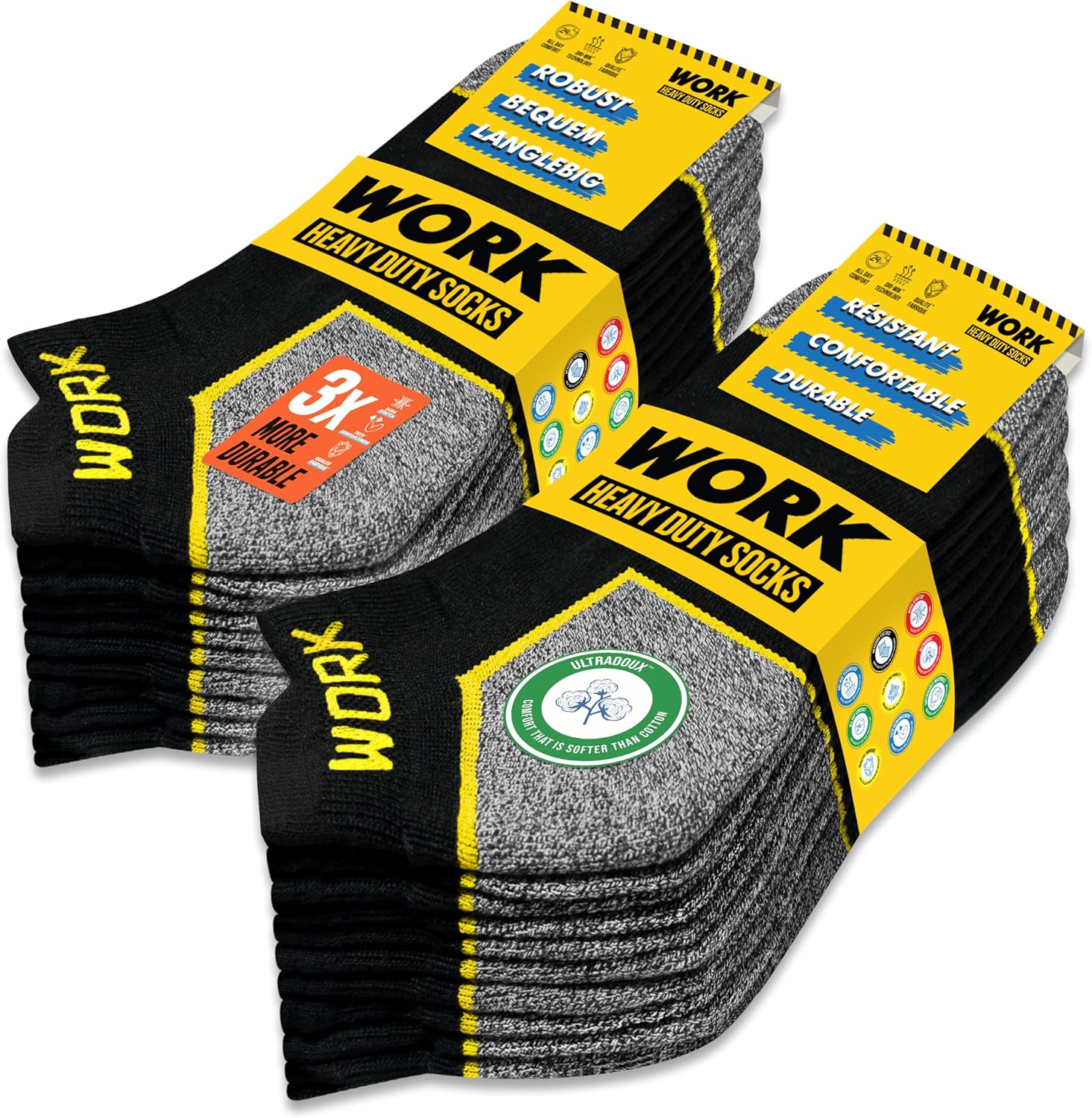 SOXCO 10 Pairs Socquettes de travail noires homme | Technologie DRI-WIK d’évacuation de l’humidité | Semelle ultra douce et coussinée | Talon et pointe renforcés | WORK Socks Lot de 10 paires