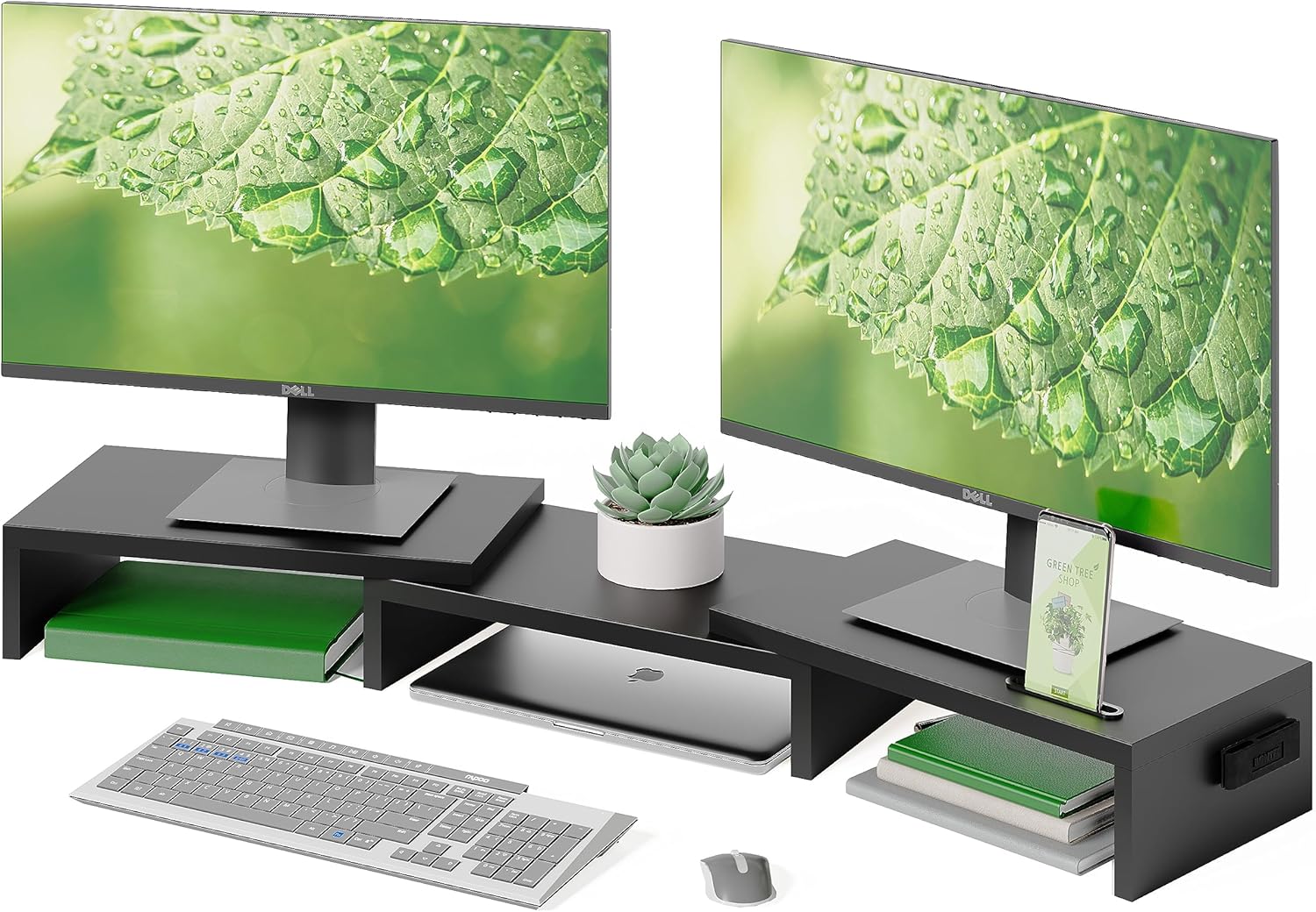 BONTEC Rehausseur Ecran PC Bureau pour 2 Moniteurs, Extensible 80-108 cm