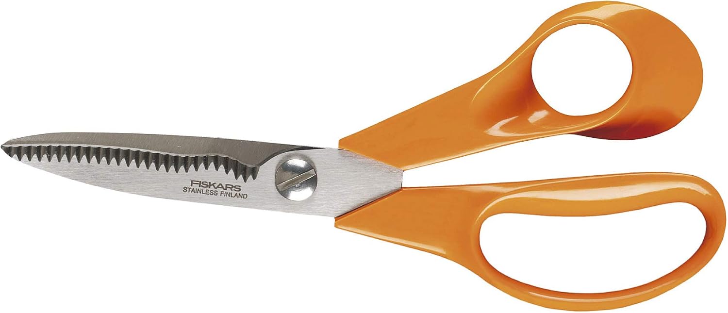 Fiskars Ciseaux de jardin lames striées, Longueur: 18 cm, Lames en acier inoxydable/Poignées en plastique, Orange, Classic, S92, 1000555