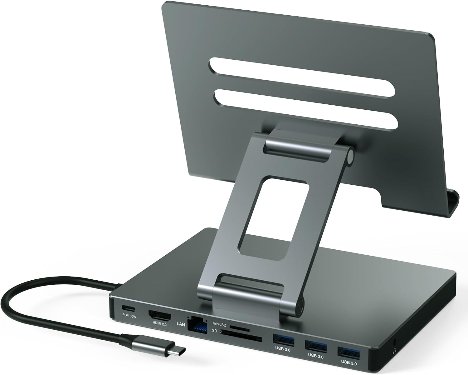 2026 iPad Pro USB C Hub Stand, Adapter for iPad Air M5 M4 M3 13 11 12.9 inch Docking Station 4K 60Hz HDMI, RJ45 Ethernet, SD/TF Card Reader, 3 USB 3.0 Port, 3.5mm Audio, iPad A16 Galaxy Tablet Dock