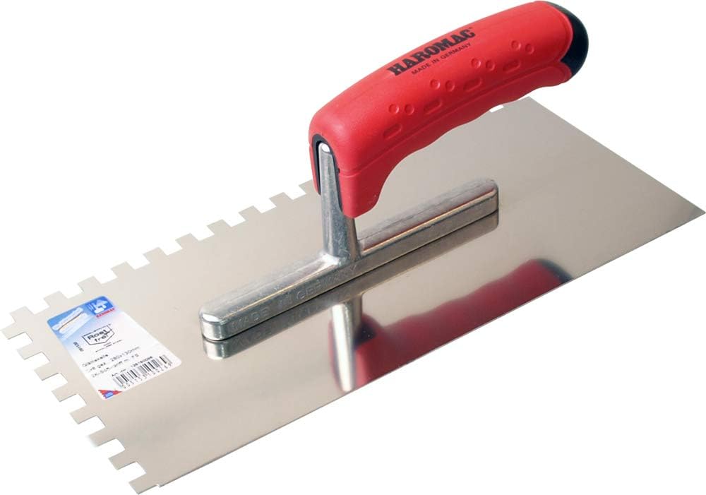 HAROMAC Truelle de lissage fabriquée en Allemagne, en Acier Inoxydable, Manche en Bois Bleu, qualité Professionnelle, lisseur, Pelle, Disque de lissage