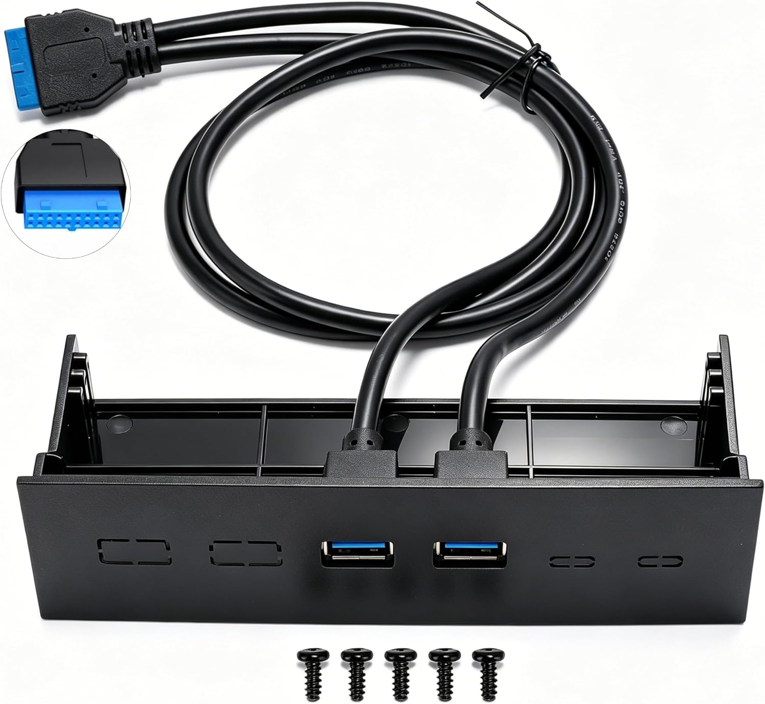 TXD167 Panneau Avant 5,25 Pouces Hub USB Double Port 5 Gbps USB3.0 Lecteur Optique Panneau Avant Boîtier d'ordinateur Carte d'extension pour Les passionnés de PC ABS Noir