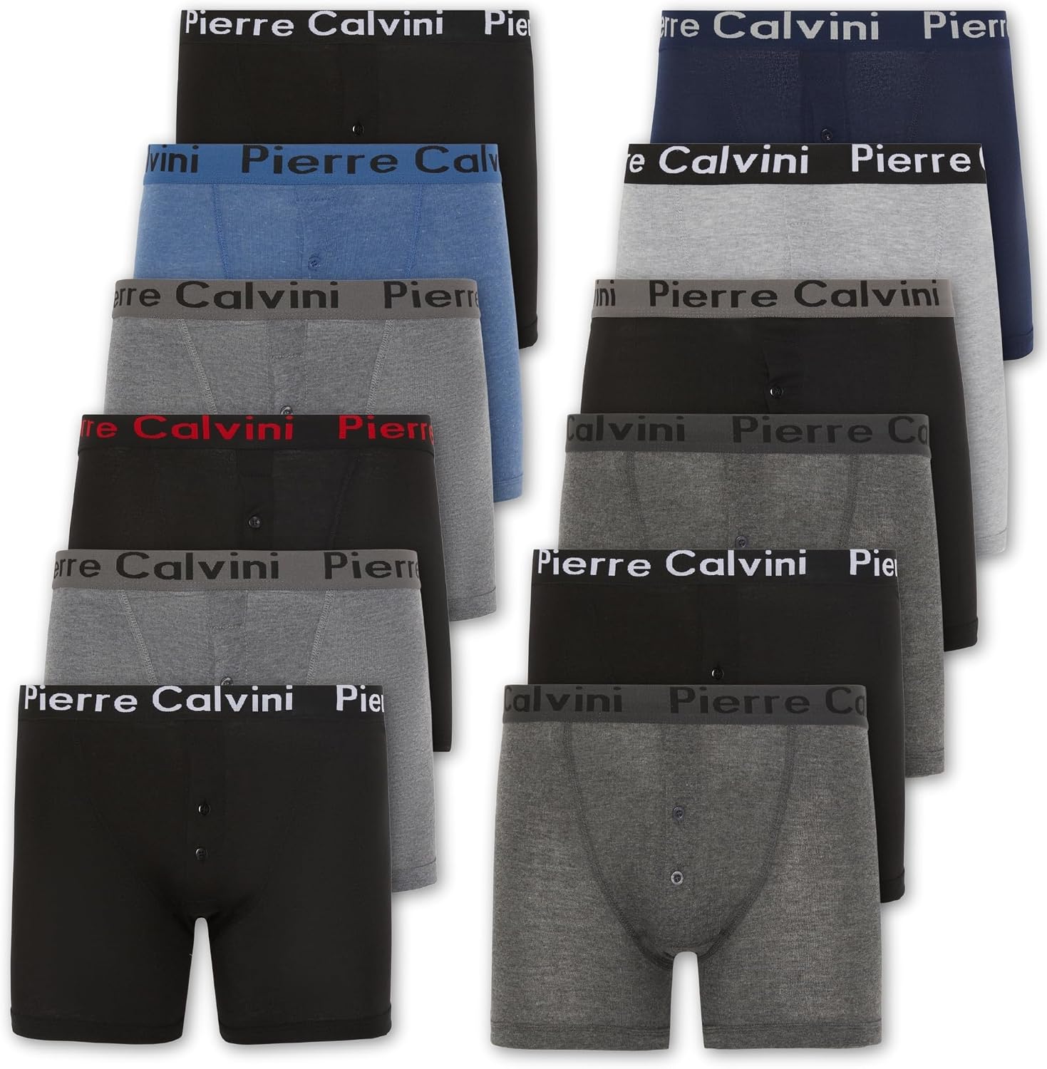 Pierre Calvini Lot de 6/12 Boxers pour Homme Avec Ceinture Élastique | Braguette Boutonnée au Design Stretch