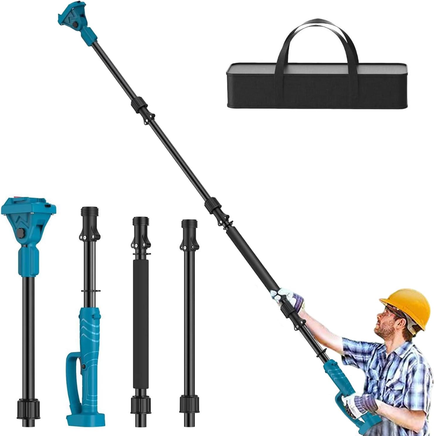 Perche télescopique pour élagueuse et sécateur Compatible avec Makita 18 V (sans batterie), sécateur télescopique extensible jusqu'à 2 m, rotation, rallonge en alliage d'aluminium avec sacoche