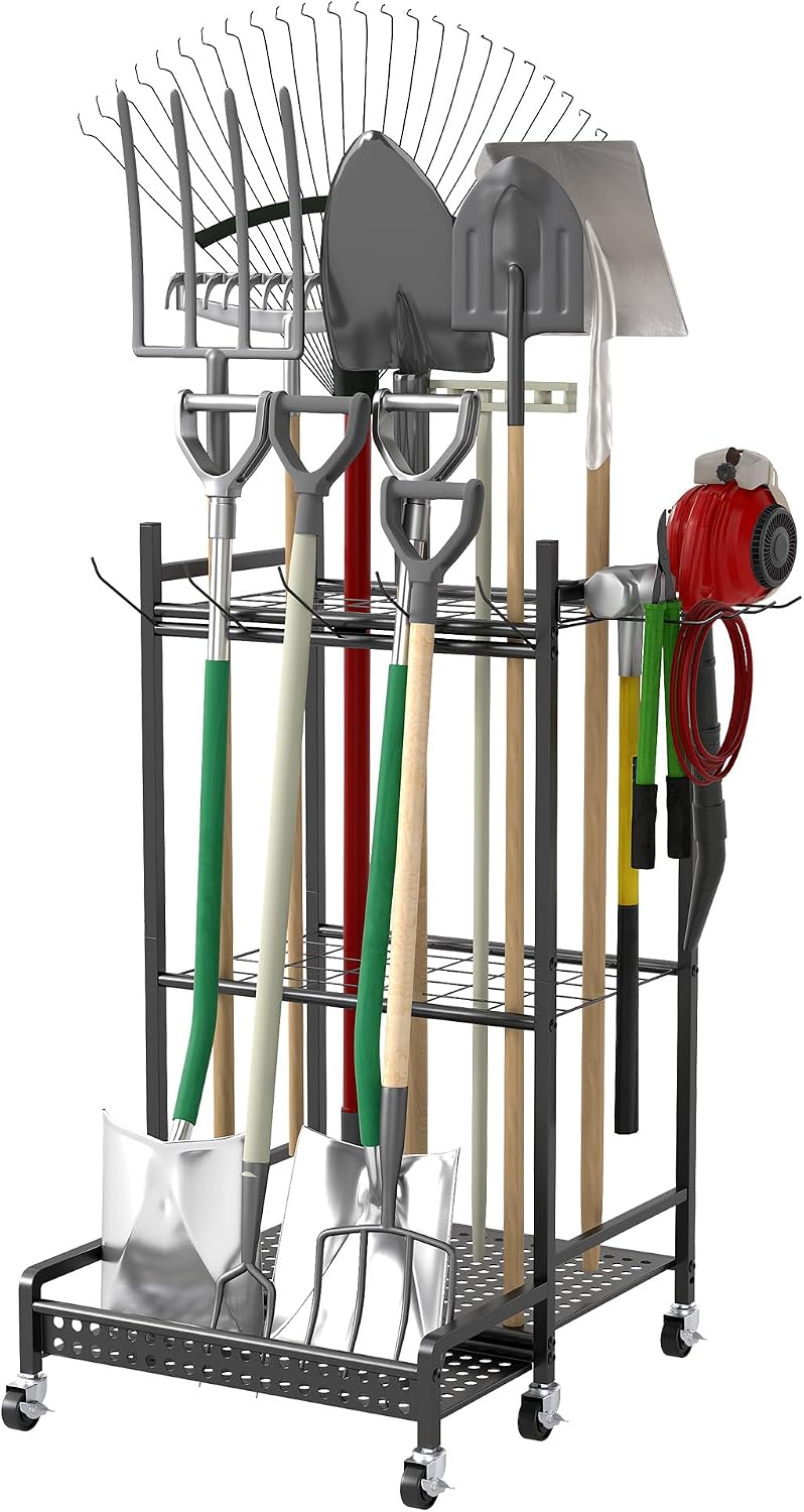 uyoyous Organiseur d'outils de jardin range outils de garage avec crochets