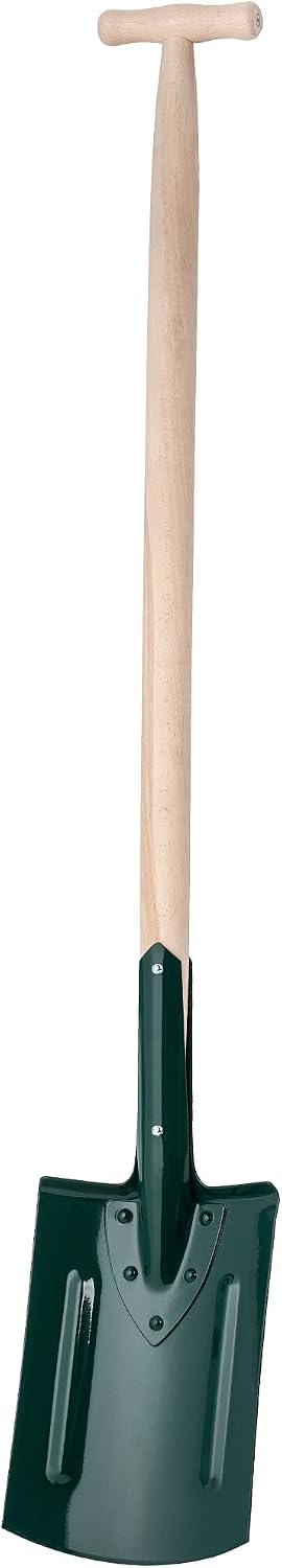KADAX Bêche de jardinier pour creuser, pelle de jardin avec manche en bois, pelle, pelle funéraire pour jardin, sols durs, pierreux, bêche de jardin en métal (ronde, poignée en T)
