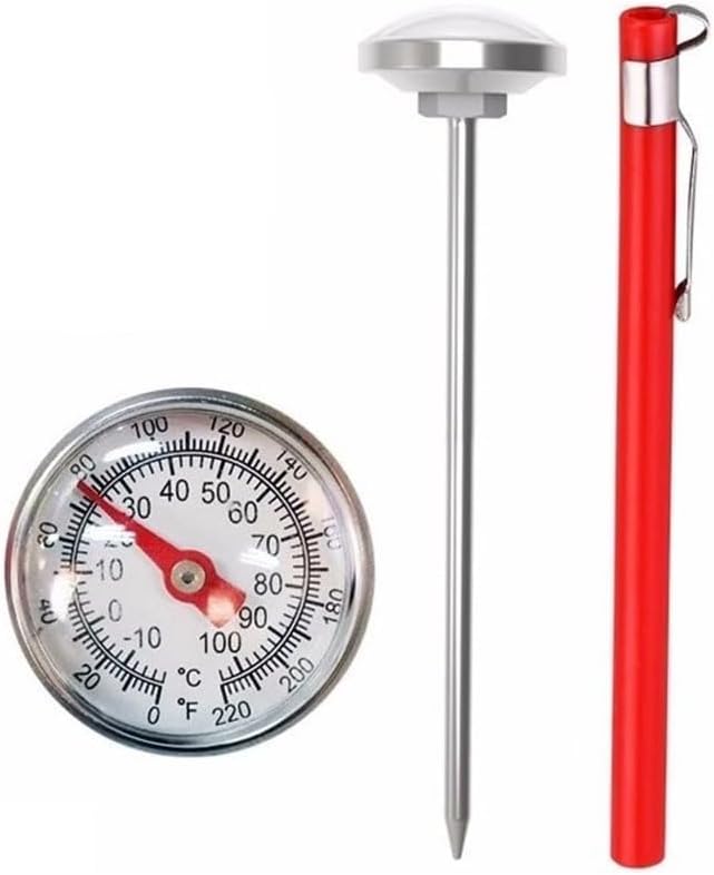 Thermomètre de cuisson en acier inoxydable, sonde alimentaire pour barbecue, viande, café, lait, vin et thé, jauge de poche de cuisine avec terre, pas nécessaire, résistant à l'eau IP45, rouge