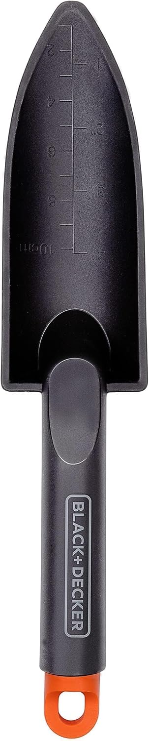 BLACK+DECKER Mini Pelle avec Indication de Mesure - Pelle de Jardin 30,5 cm - Outils Jardinage - Truelle Polypropylène - Noir/Orange