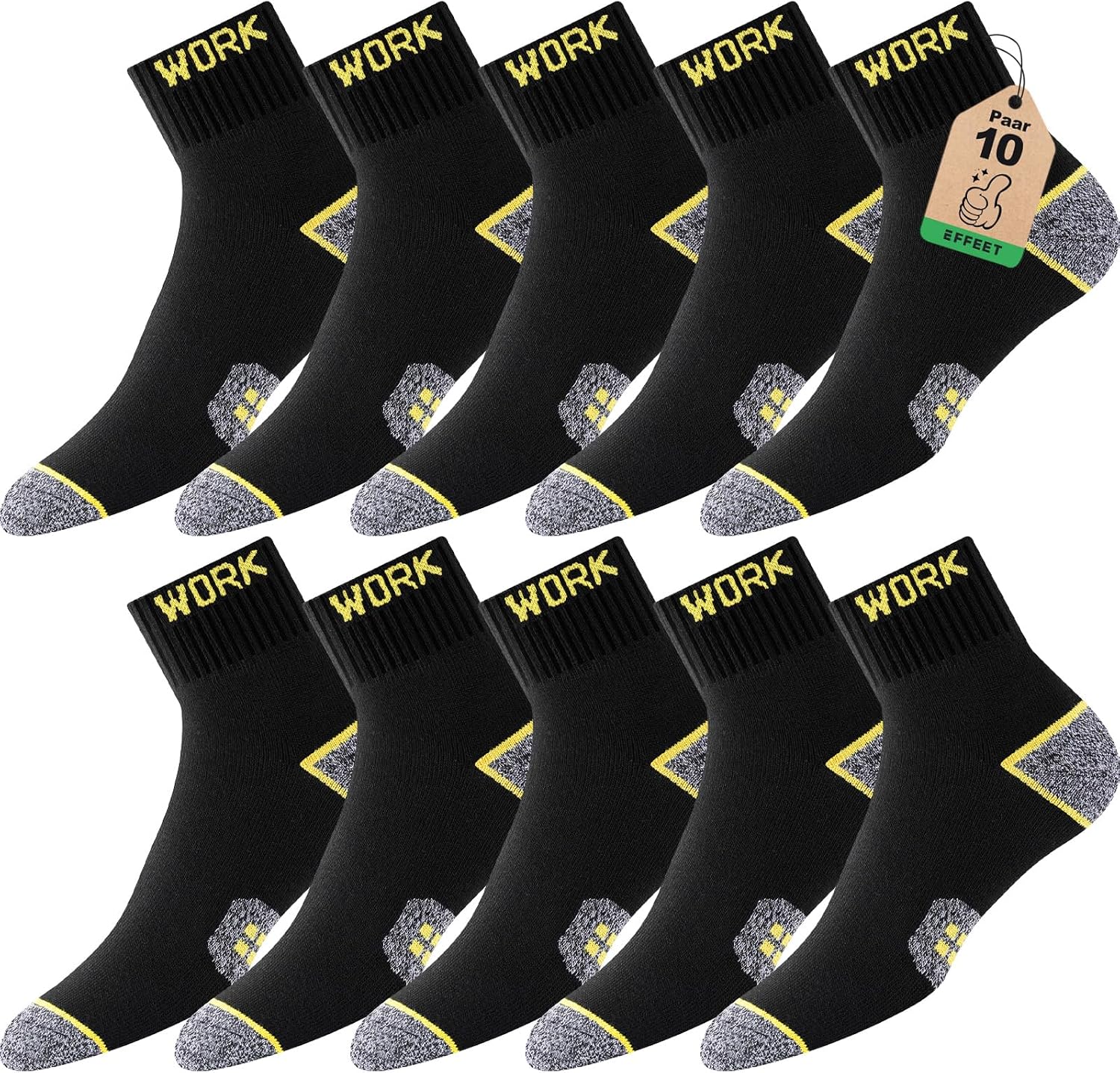 Quarter Chaussettes de Travail Homme - 10 Paires, Socquettes Classiques avec Talons et Pointes Renforcés, Confortables et Respirantes, Semelle Rembourrée, Durables,WORK socks