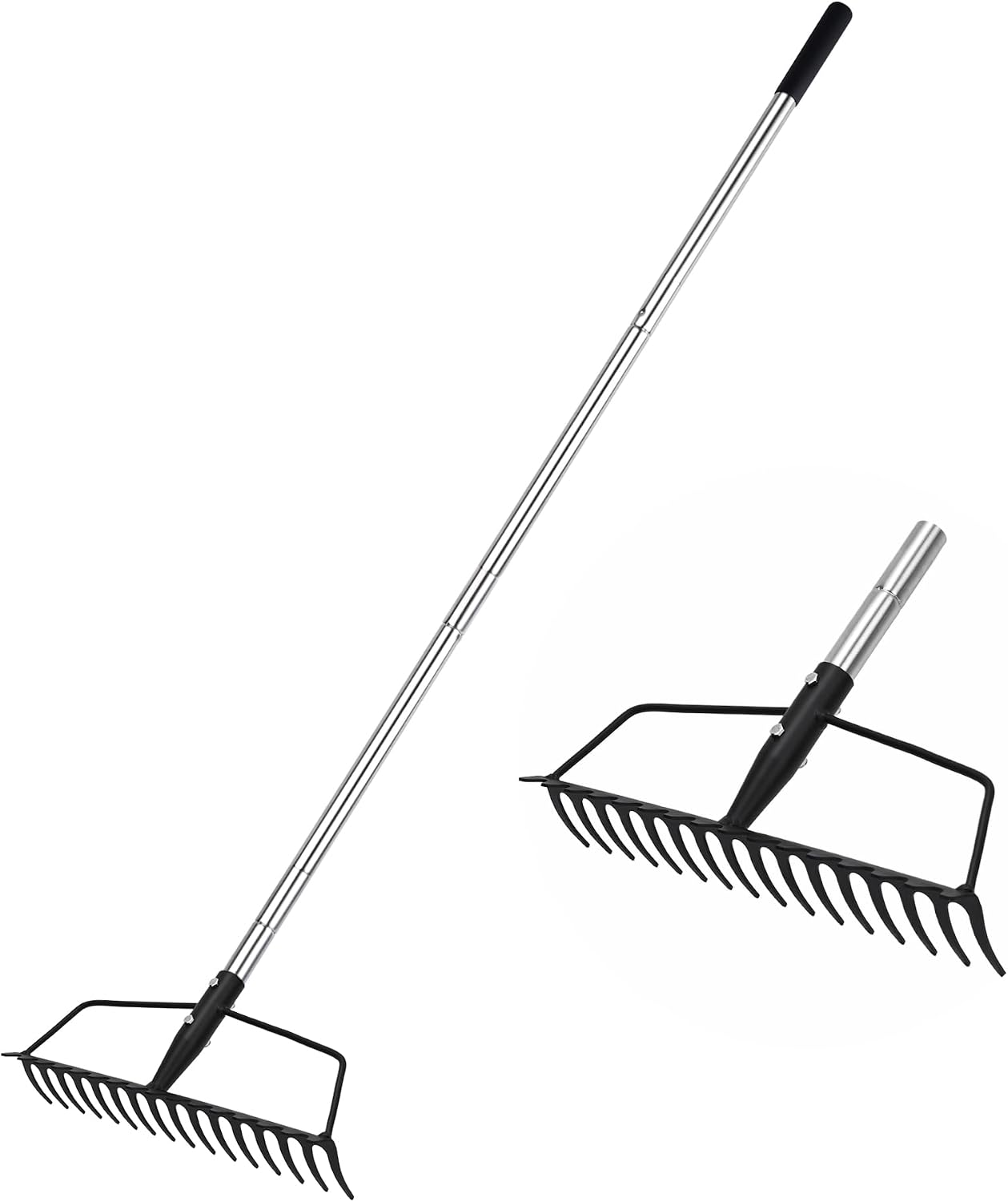 YEELOR Râteau de Jardin, en Acier au Carbone Robuste et Robuste, râteau en Arc avec poignée réglable en Acier Inoxydable, râteau à Main Longue pour ameublir Le nivellement du Sol et ramasser Les