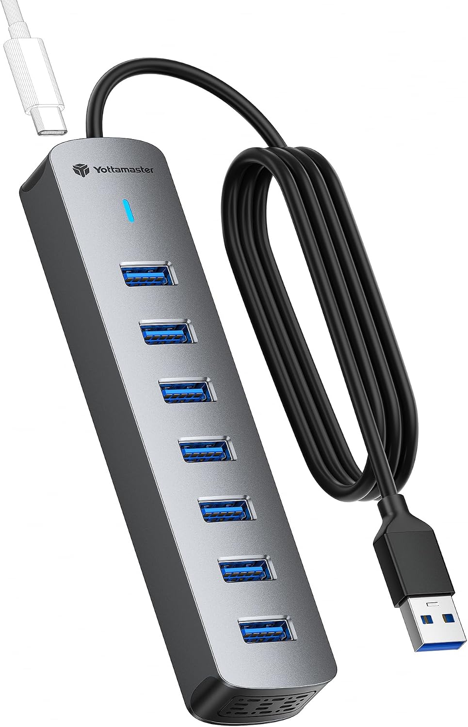 Yottamaster Hub USB 3.0 à 7 Ports avec câble de 50cm pour Ordinateur de Bureau, répartiteur USB en Aluminium, Adaptateur multiport 5 Gbit/s avec Port USB-A pour PC, Ordinateur Portable 5 V 3 A