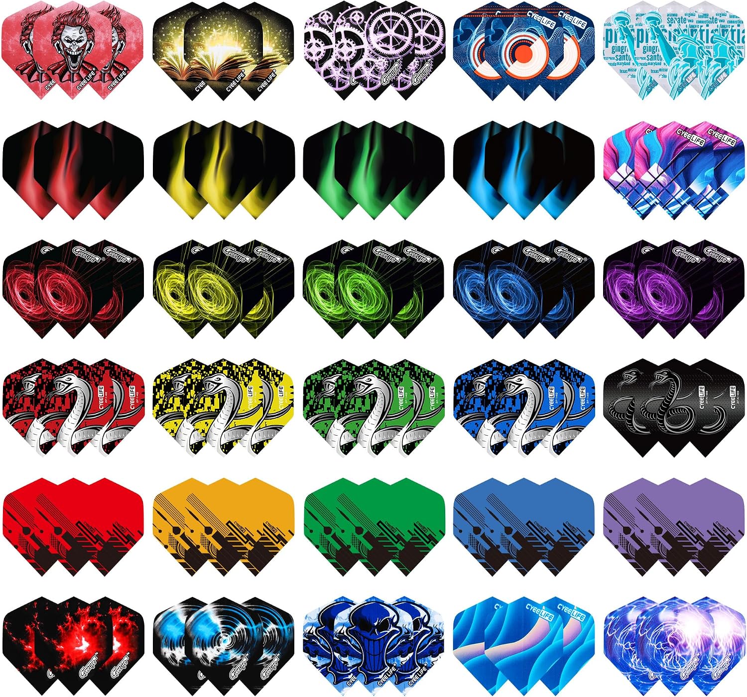 CyeeLife Ailettes Standard Fléchettes 90 Vols de Fléchettes de Formes Différentes Dart Flights,Parfait pour fléchettes à Pointe Souple/Acier Fléchettes