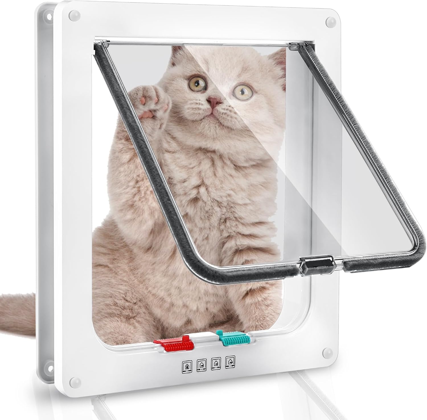 Chatière à 4 Voies, Porte pour Chats imperméable, 25 × 23.5 × 5.5cm