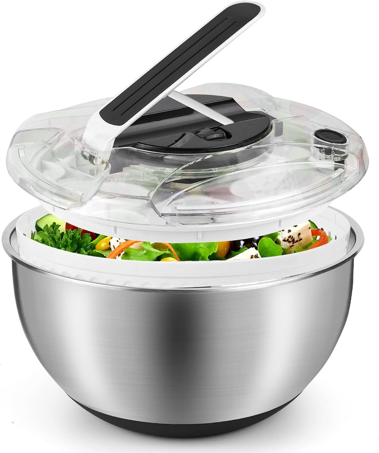 Essoreuse à Salade 4,5L en Acier Inoxydable Grande, Panier a Salade avec Couvercle, Base Antidérapante, Salad Spinner pour Laver et égoutter Les Salades, égoutter Les Pâtes, etc.