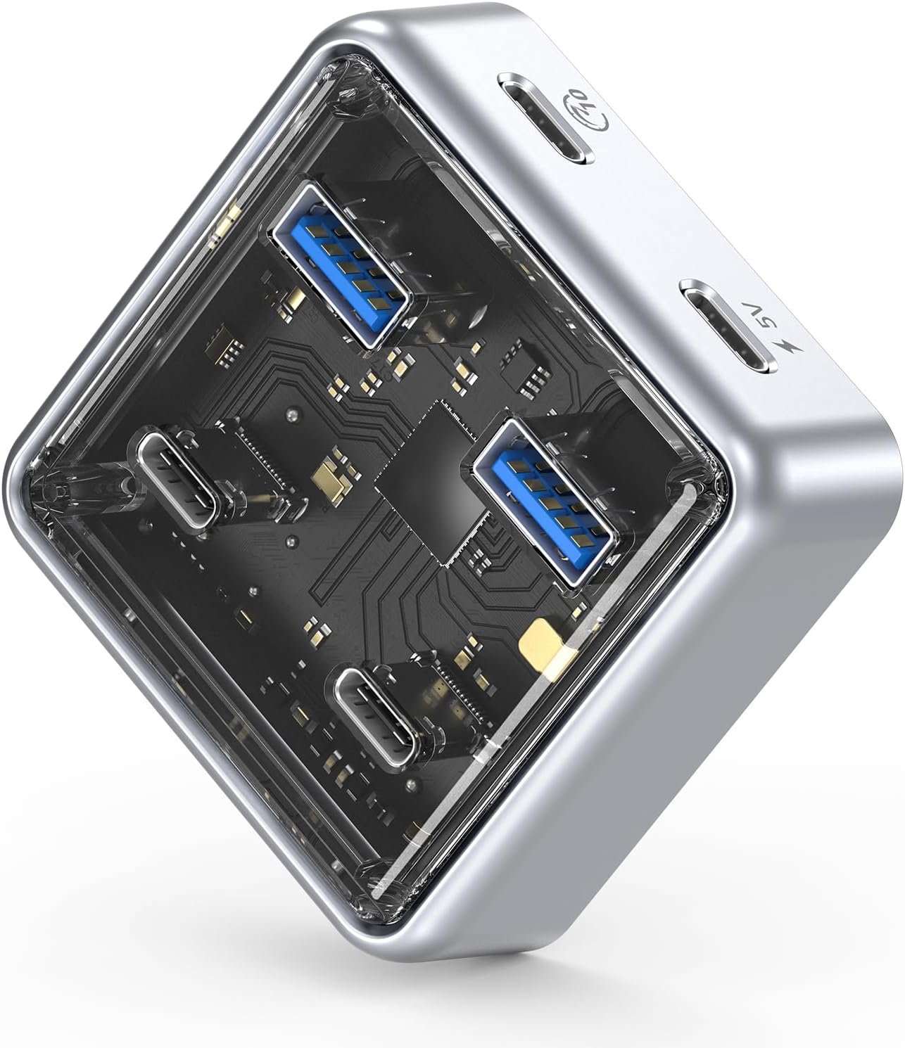 ORICO Hub USB 3.2 à 4 Ports, Alliage de Zinc Haute Qualité, 2 Ports Type A/C (Alimentation 5V), Adaptateur USB C 10Gbps Compatible avec MacBook Pro/Air, iMac
