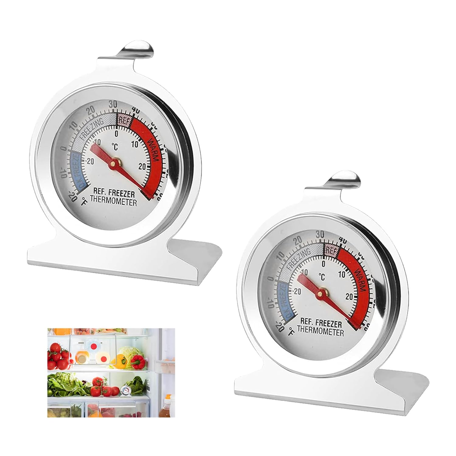 2 Pièces Thermomètre Frigo Congélateur Acier Inox -30°C à 30°C -20°F à 80°F Cadran Grand Format Facile à Lire Thermometre Mécanique pour Réfrigérateur Congélateur Cuisine Restauration