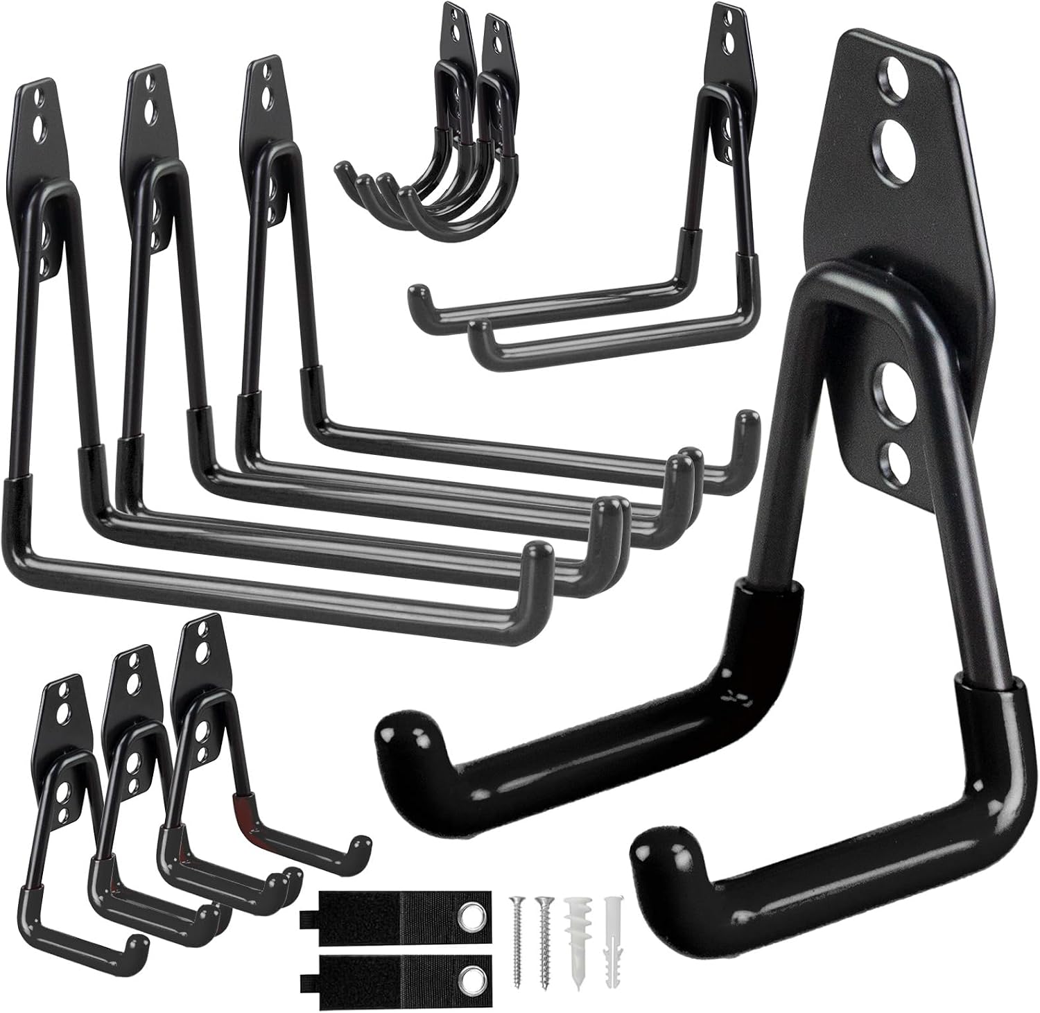 Lot de 12 Crochets de Garage Ultra Résistants pour Mur – Rangement de Vélo, Organisateur d'Outils, Rangement pour Abri et Fourgon, Crochets Muraux en Acier pour Outils de Jardin et Échelles