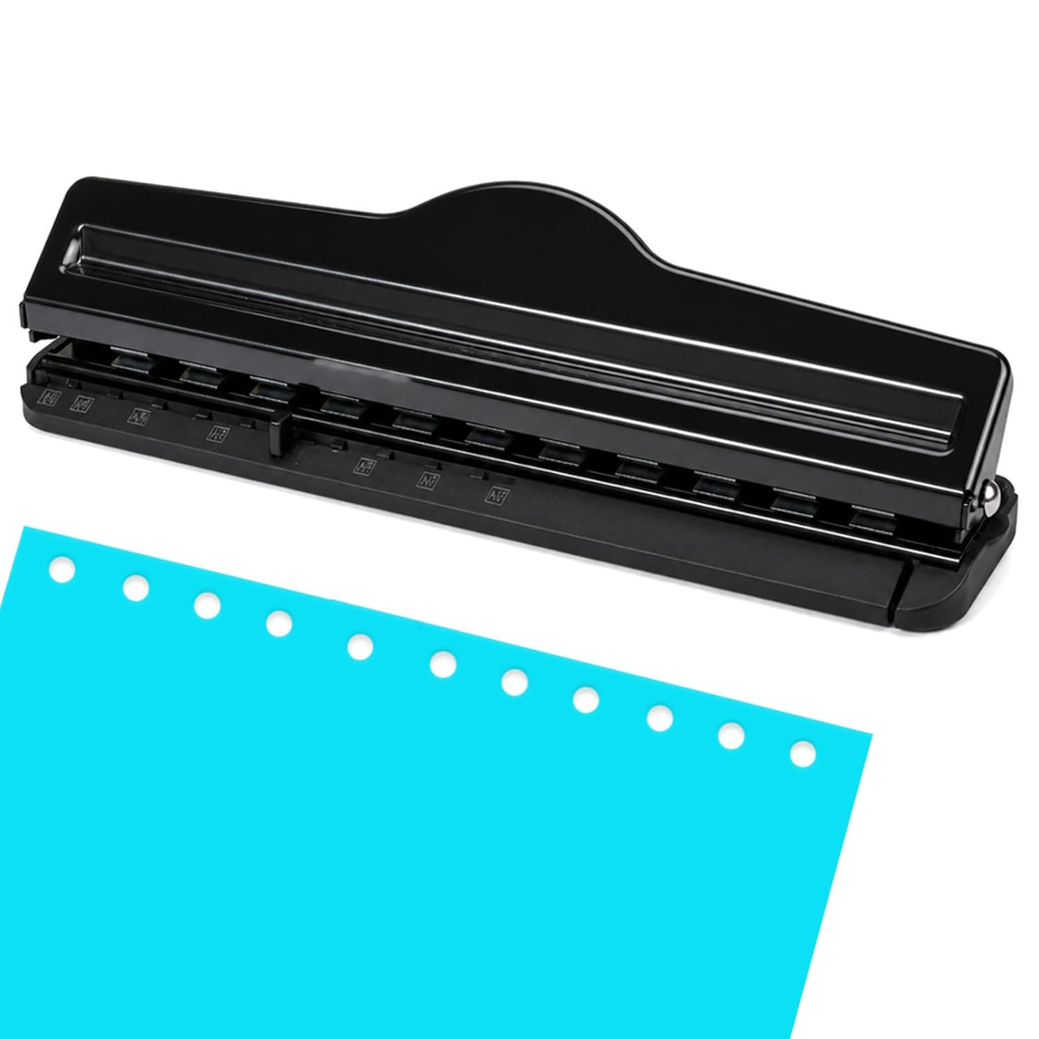 Perforatrice champignon à 11 trous, perforatrice réglable en métal, perforatrice avec capacité de 6 feuilles, perforatrice de poche pour A4, A5, A6, planificateur, classeur et classeur à anneaux, noir